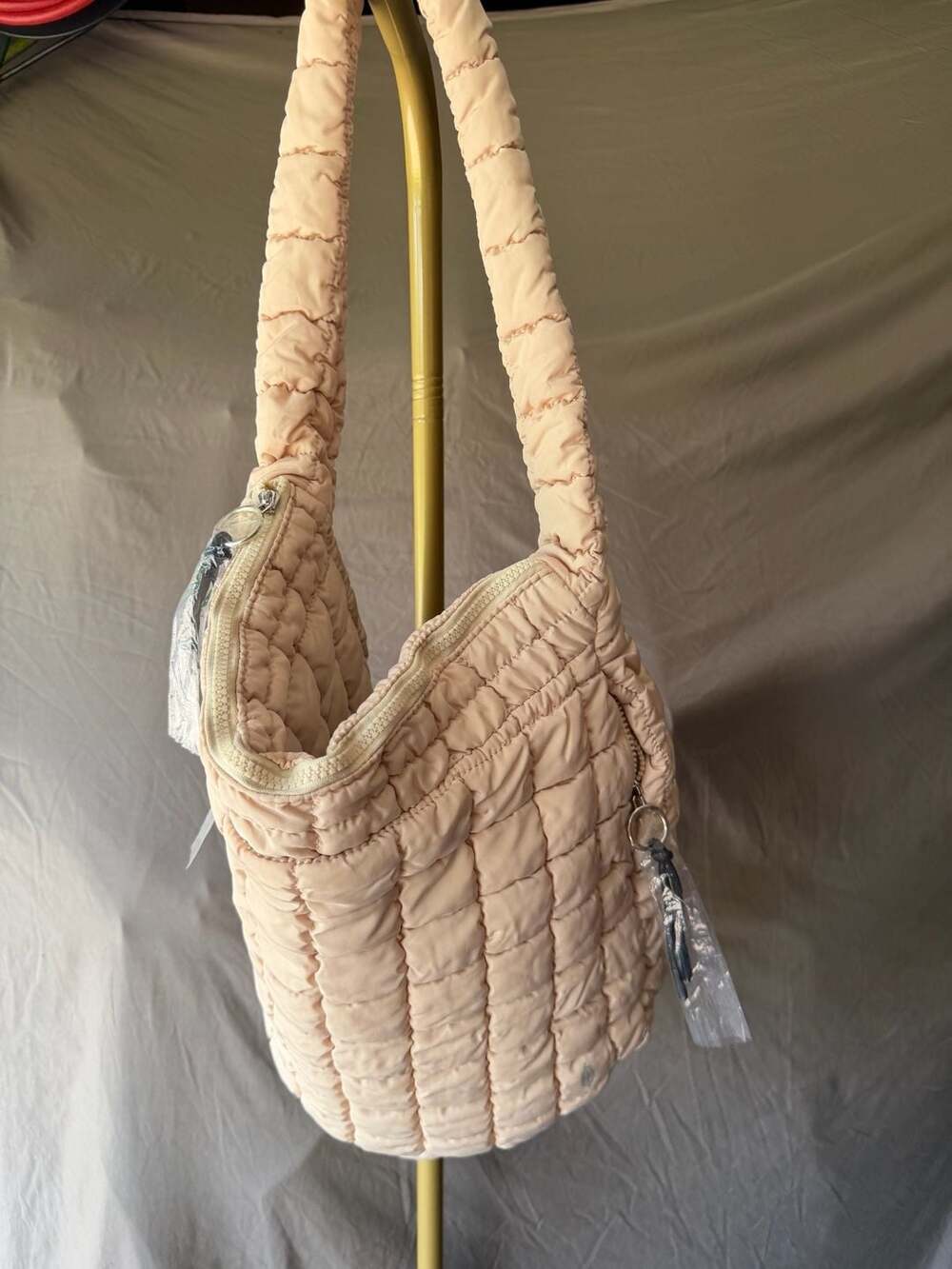 Free People Quilted Carryall Hobo Bag in Tofu/Light Peach